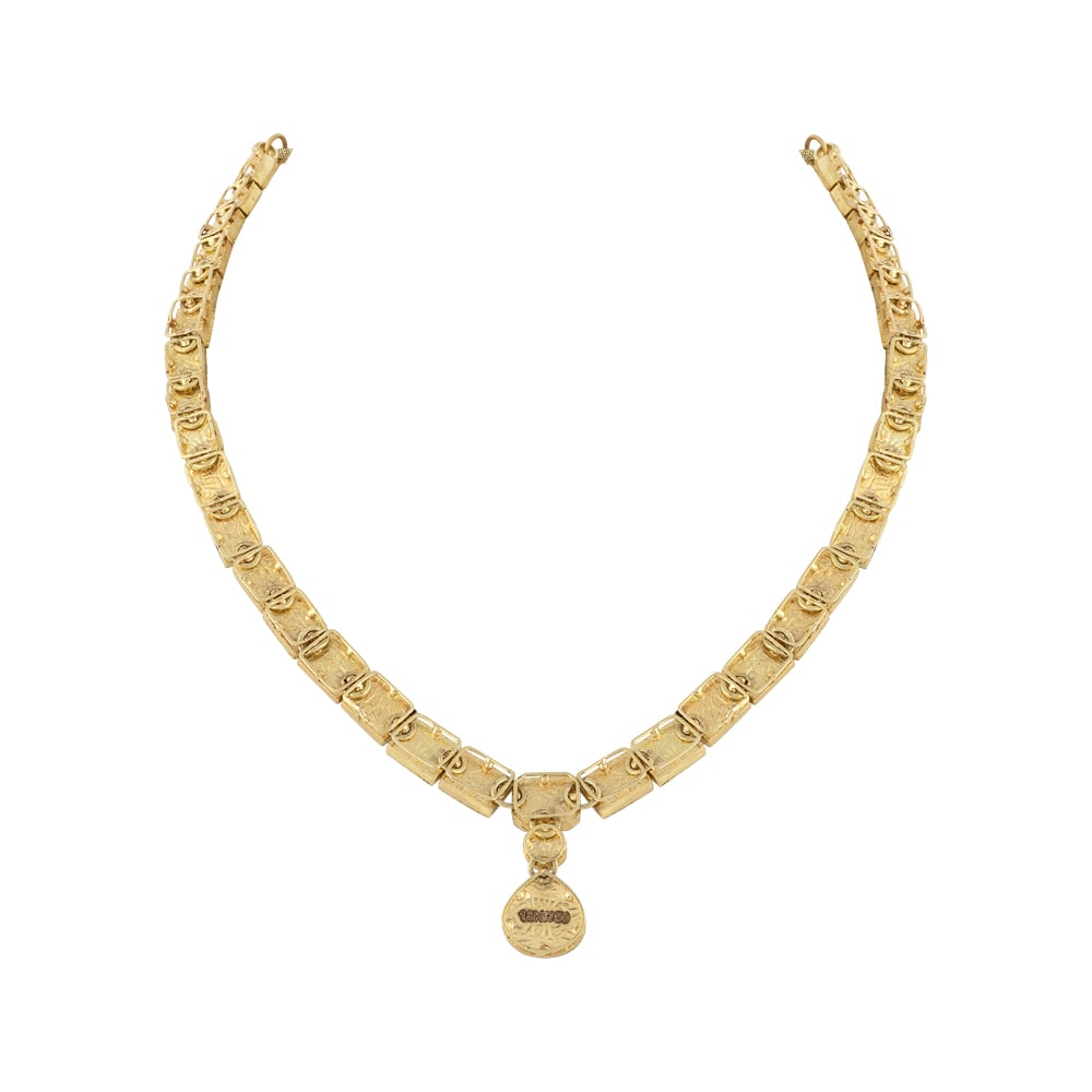 Square Polki Linear Necklace with Drop Pendant